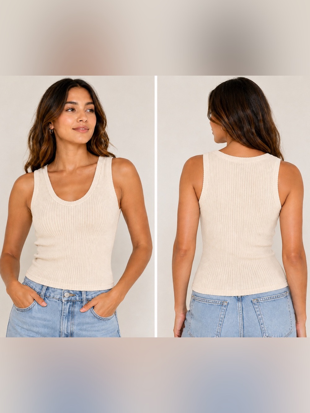 Zenana Ribbed Stretch Tank Top L/XL – Beige New in packaging✨✨
